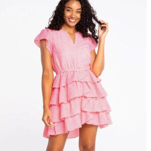 NWT - S'EDGE  Kendra Senorita Pink Striped Layered Dress - Size XS